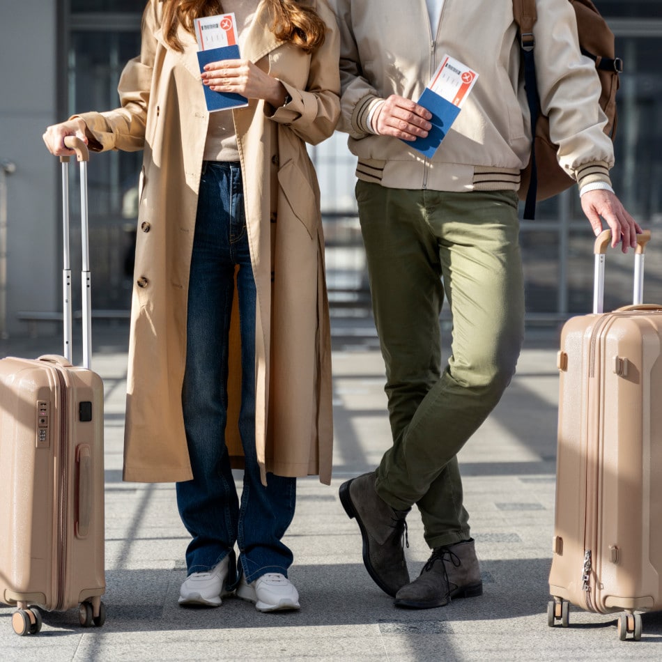 couple traveling with their Travel Rewards+ Credit Card